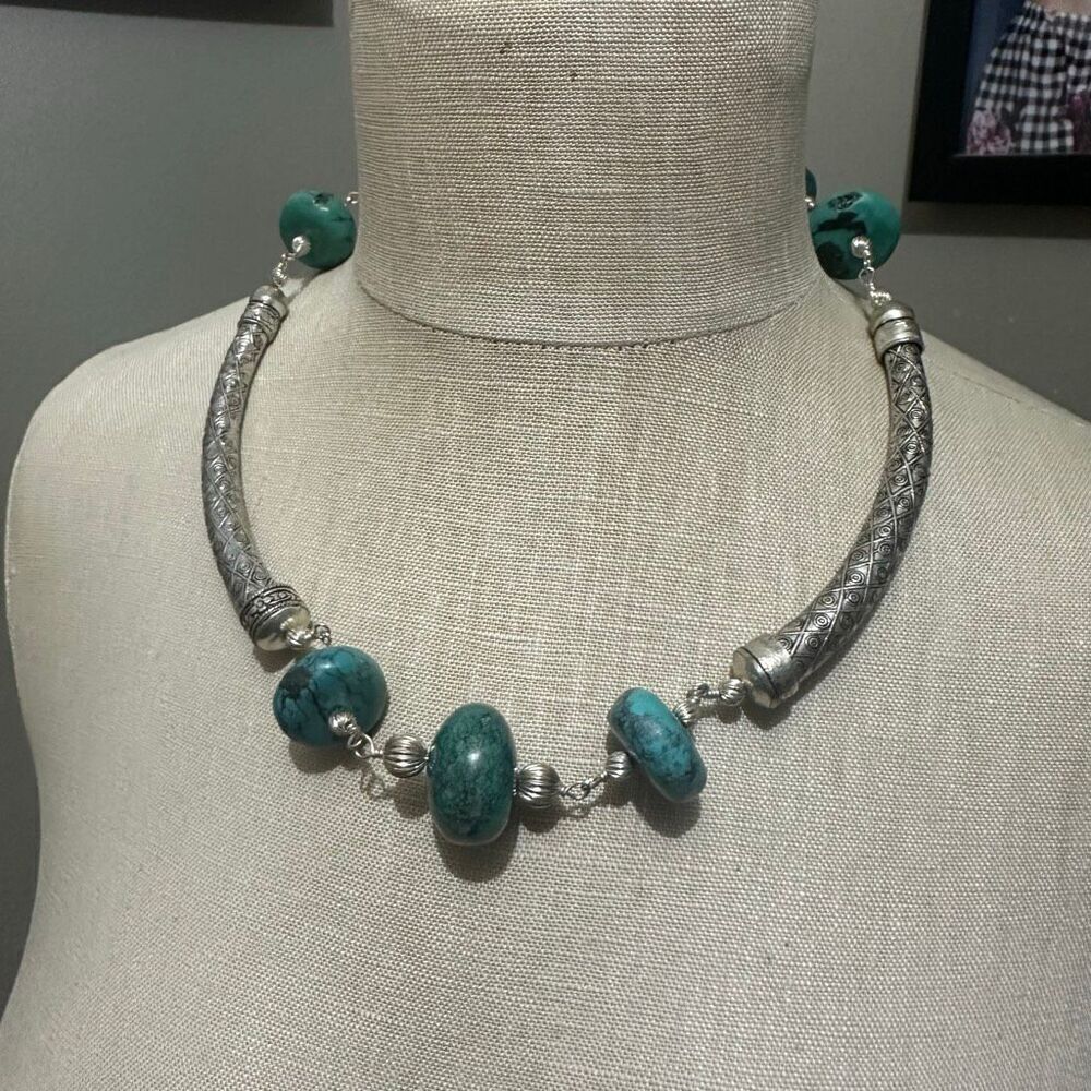 Necklace Natural Turquoise Gemstone Beaded Handmade Fashion Traditional Jewelry